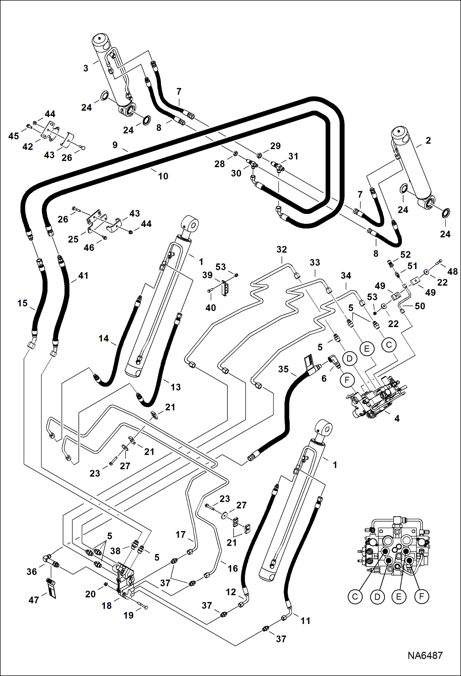 СХЕМА ГИДРАВЛИЧЕСКОЙ СИСТЕМЫ (С СОЕДИНИТЕЛЬНОЙ ПАНЕЛЬЮ ОБВОДНОГО КЛАПАНА)